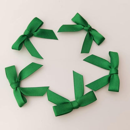 50pcs 1.5 inch Mini Satin Ribbon Bows for Crafts Green Mini Bows Appliques Craft for Appliques Embellishment(3/8",Green)