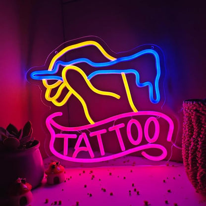 TATTOO Neon Sign Led Wall Window Decor Man Cave Neon Light Up Signs Wall Art for Tattoo Shop Studio USB Powered 13.3"x12.7"