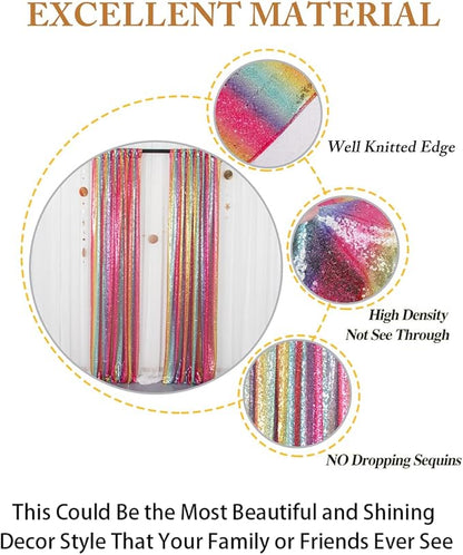 ShinyBeauty Sparkle Backdrop Curtain 2 Panels Set Sequin Photo Backdrop 2FTx8FT Sequin Backdrop Curtain Pack of 2~1220S (2FTx8FT, Rainbow)