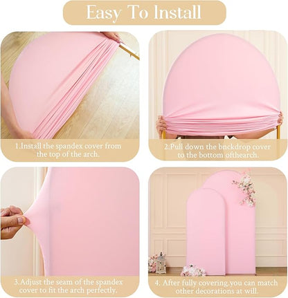 7.2FT 6FT Arch Backdrop Cover for Wedding, Set of 2 Stretchy Spandex Fitted Arch Stand Cover for Baby Shower, Birthday Party Decor, Chiara Backdrop Cover with Double-Sided Design(Pink, Blue)