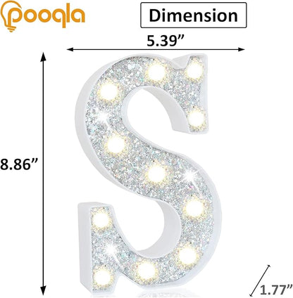 Pooqla Light Up Letters, LED Marquee Letters for Silver Birthday Decorations, Battery Powered Night Light Teenager Girl Room Decor, Gift for Girls Boys Wedding Bedroom Christmas Party Decor, Letter S