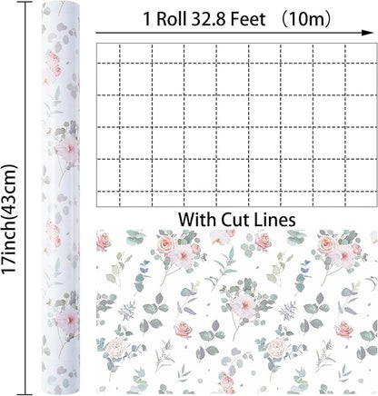 Ulmasinn Floral Wrapping Paper Roll - 17 Inches x 33 Feet - Vintage Romantic Rose Flower Gift Wrap with Cut Lines for Wedding, Birthday, Bridal Shower, Mother’s Day