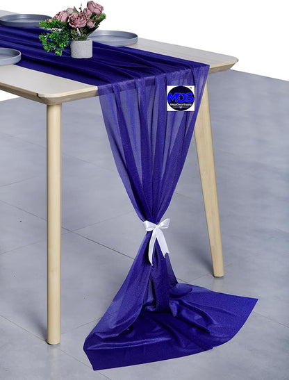 MDS 15 Pack 10ft Chiffon Table Runner 29 x 120 Inches Sheer Wedding Runner Romantic Rustic Table Runner for Wedding Decorations, Birthday Parties, Bridal Shower Party Arch Decor - Royal Blue