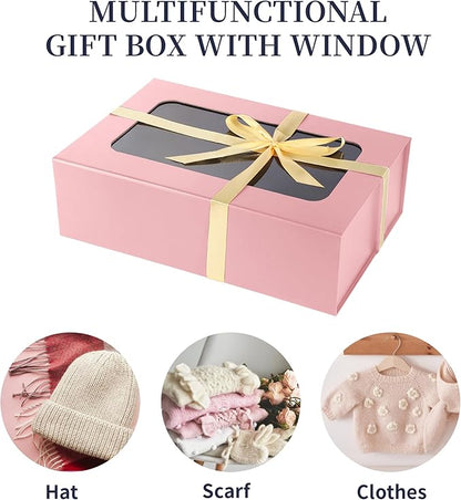 Pink Large Gift Boxes with Window, 13.5"x9"x4.3" Bridesmaid Boxe for Gift Giving,Birthday Gift Box with Magnetic,Closure Lid Gift Boxes for Presents,Cute Boxe,Luxury for Gift Packaging,Gift Box for Wrapping Gifts