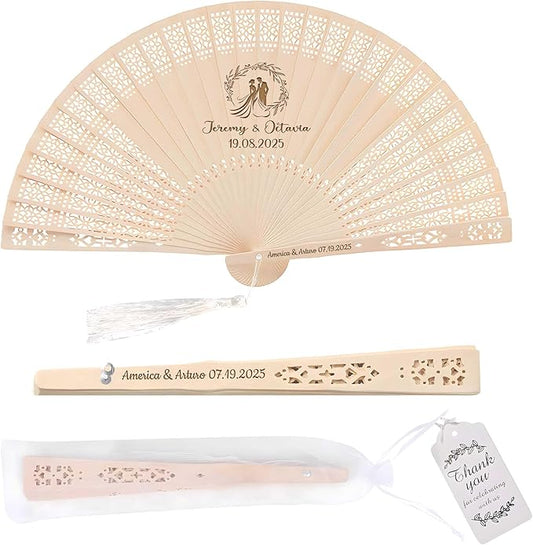 10 PCS Custom Fans Personalized Folding Fans for Line Dancing Wooden Hand Fan Wedding Favors Bulk Fans for Guests Party Event Use (Style03)