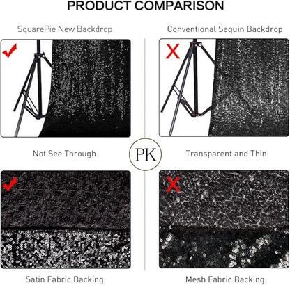 SquarePie Sequin Backdrop Less See Through Thick Background Glitter Curtain for Halloween Party 7FT x 7FT Black