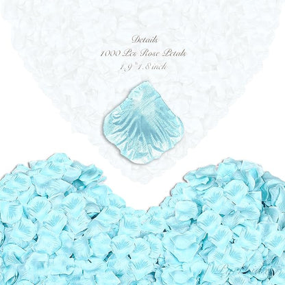 1000Pieces Rose Petals, Artificial Flower Petals Fake Rose Petals for Romantic Night,Wedding,Proposal Anniversary Flower Decorations(Tiff Blue)