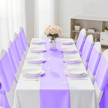 SHEJIZE 20 Pack Lavender Satin Table Runner 12x108 Inches Long, Bright Silky Smooth Satin Table Runner Table Decor for Wedding Banquet Christmas Prom Event Birthday Party