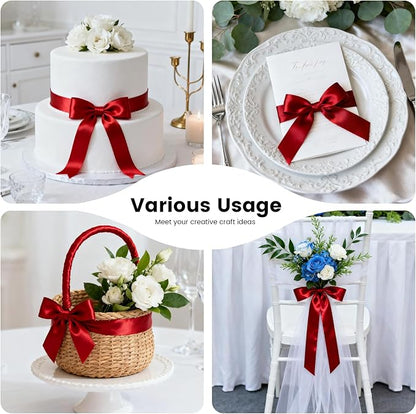 1-1/2 Inch 25 Yards Satin Ribbon Red, Solid Color Fabric Ribbon for Gift Wrapping, Wedding, Polyester Gift Ribbon for Birthday Party Decoration, Craft, Hair, Floral, Sewing