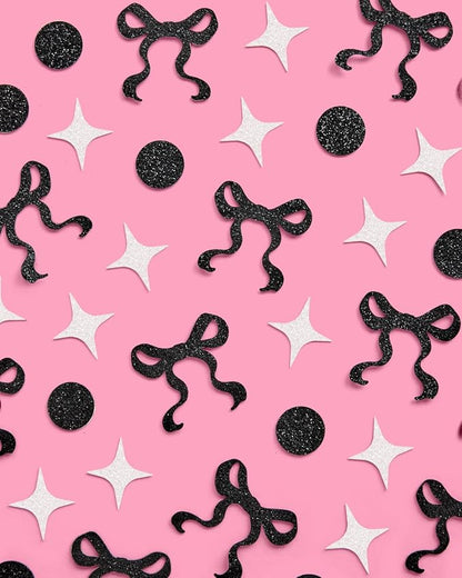 xo, Fetti Black Bow Glitter Confetti - 200 pc | Bachelorette Decorations, Birthday Table Decor, Gothic Party Supplies, Emo Shower Tablescape