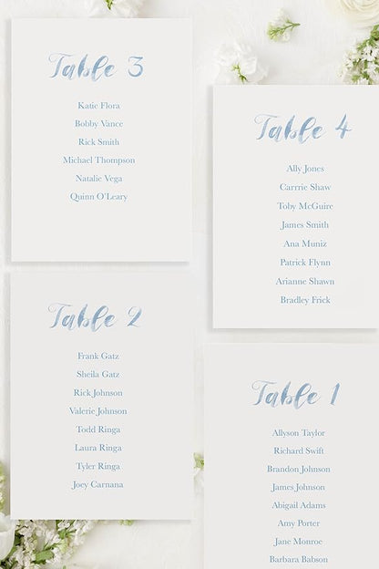 Custom Seating Chart for Wedding Reception Display, Printed Chart Board, Dusty Blue Wedding Card Watercolor, Rustic Decorations for Reception, Reserved Seating Signs