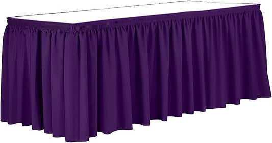 Ultimate Textile Pleat Polyester Fabric Table Skirt - Machine Washable Flame Resistant with Clips for Events, Weddings & Trade Shows, Cut & Sewn in Paterson, NJ - Plum, 14' Shirred Pleat