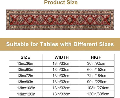 Boho Floral Vintage Table Runner, Red Grey Retro Flower Rustic Country Farmhouse Abstract Pattern for Home Kitchen Table Decor Dining Coffee Room Party Decor 13x108in
