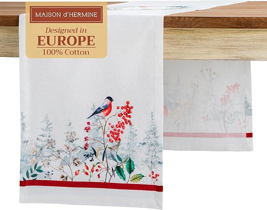 Maison d' Hermine Table Runner 100% Cotton Single Layer Table Runners 108 inches Long for Thanksgiving Christmas Decorations Home Kitchen Dining Party Wedding (Morzine, 14.5" x 108")