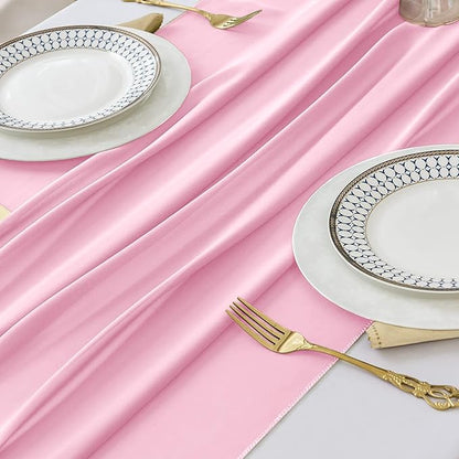 2 Pack 10 Ft Chiffon Table Runner Light Pink Gauze Long Table Runners 27x120 Inches Sheer Tulle Table Runner for Rustic Wedding Reception Bridal Shower Decorations Birthday Party