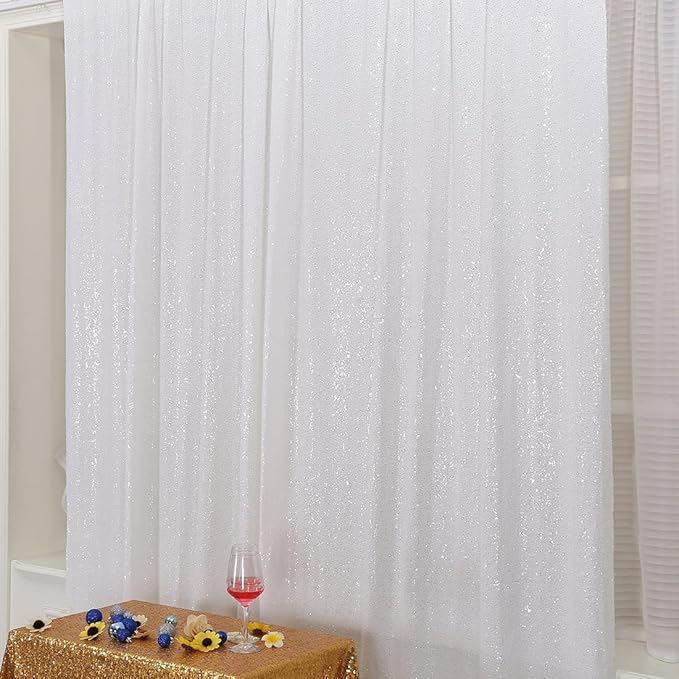Poise3EHome White Sequin Backdrop, 8FT x 10FT Sequin Photography Backdrop Curtain for Party Decoration