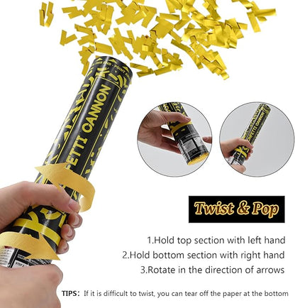 Gold Confetti Cannons 12 Pack - 12 inch Party Poppers with Gold Foil Confetti for Weddings, Birthdays, Graduations, Christmas, New Year Eve Party Supply