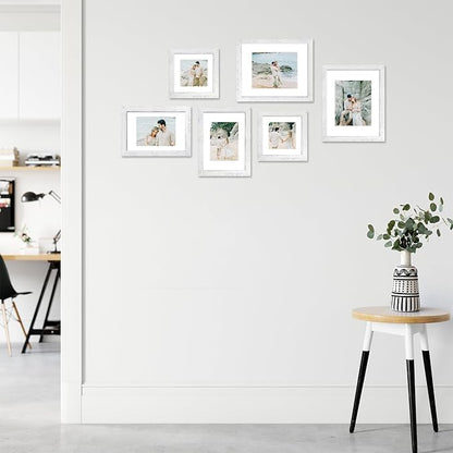 8x12 Picture Frame Set of 4 with High Definition Glass, Distressed White Frame Display 6x8 Picture with Mat or 8 x 12 Without Mat, Wood Rustic Photo Frames for Tabletop and Wall Mounting