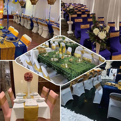 Chair Sashes Sequin Stretch Chair Bands Spandex Polyester Bows for Party Hotel Wedding Banquets Decoration - 6 Pcs Rose Gold