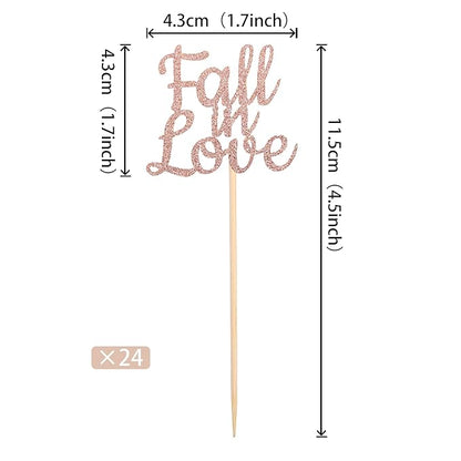 24 PCS Fall in Love Cupcake Toppers Glitter Bridal Shower Cake Picks Decorations for Wedding Engagement Anniversary Birthday Party Supplies Rose Gold