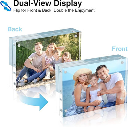 HOUSE DAY Acrylic Picture Frames 5x7, 6 Pack Magnetic 5x7 Picture Frame, Double Sided Clear 5 x 7 Photo Frame with Microfiber Cloth, Frameless FreeStanding 5x7 Frame Gift for Desktop Display