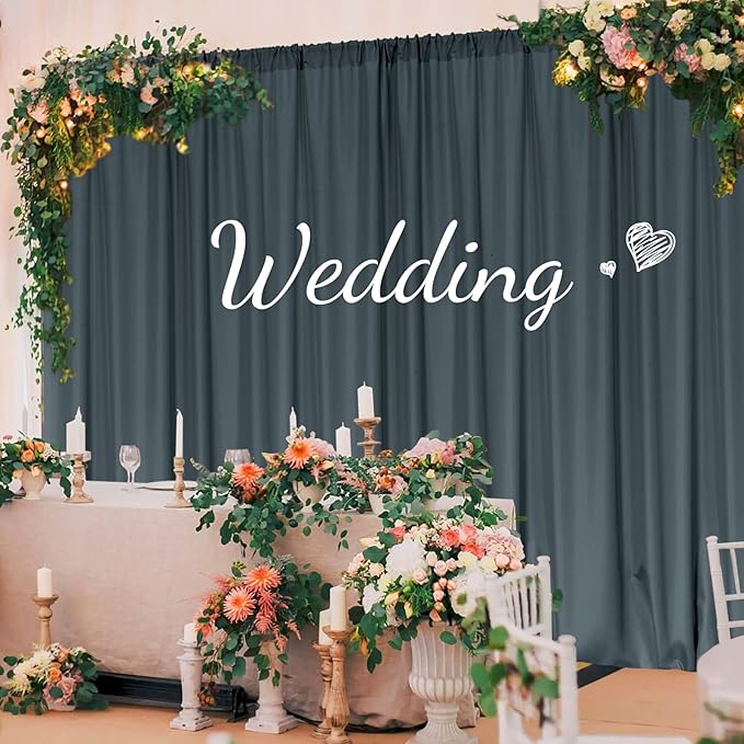 MYSKY HOME 10ft x 10ft Bluish Grey Curtains for Parties, Weddings, Stage, 5ft x 10ft, 2 Panels