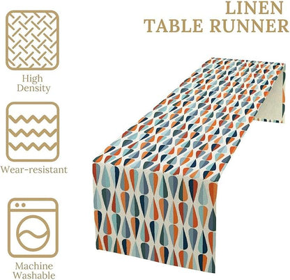 Mid Century Table Runner, Modern Style Retro Pattern Droplet Shapes Mosaic Tones Pattern Print for Home Kitchen Table Decor Dining Coffee Room Party Decor 13x60in