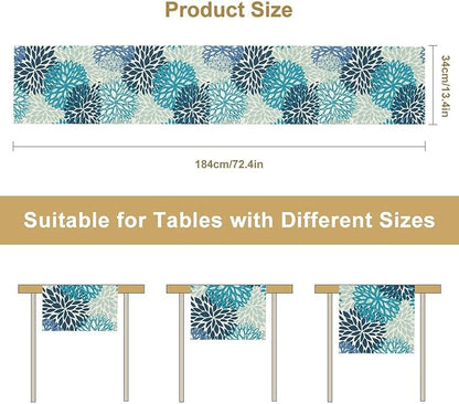 Floral Table Runner,Blue Flowers Print Spring Summer Table Cloth Kitchen Dining Table Home Party Decoration 13x108 Inch