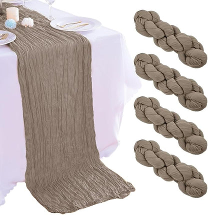 4 Pack Nude Cheesecloth Table Runner 35x120 Inch Boho Gauze Fabric Cheese Cloth Table Runner 10Ft Rustic Romantic Sheer Table Runners for Wedding Party Bridal Baby Shower Long Table Decoration