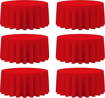 BRILLMAX 6 Pack Red Round Tablecloths 132 Inch - Circle Bulk Linen Polyester Fabric Washable Table Cloth Cover for Wedding Reception Banquet Birthday Party Buffet Restaurant