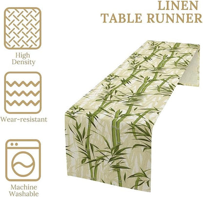Bamboo Table Runner,Green Plant Leaf Pattern Table Cloth Kitchen Dining Table Home Party Decoration 13x72 Inch