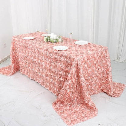 Efavormart 90"X132" Dusty Rose Grandiose 3D Rosette Satin Rectangle Tablecloth for Wedding Party Event