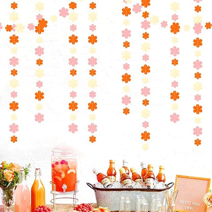 Orange-Pink Fall Party-Decorations Streamers-Garland - 52ft Boho Flower Hanging Paper Banner, Groovy Birthday Baby Bridal Shower Bachelorette Wedding Engagement Thanksgiving Day HalloweenDecor Hugfond