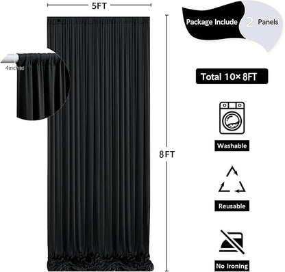 10 ft x 8 ft Wrinkle Free Black Backdrop Curtain for Parties, Polyester Black Photo Backdrop Drapes for Graduation Birthday Wedding Party Stage Curtains