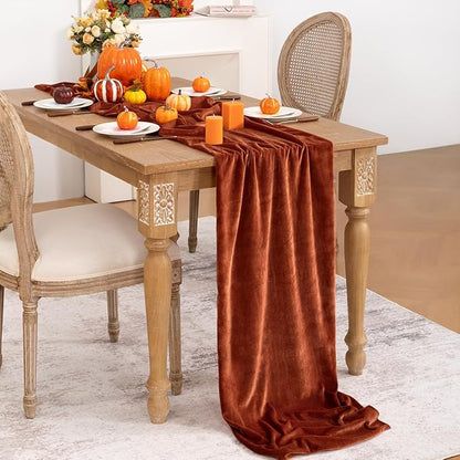 Terracotta Velvet Table Runner Fall Thanksgiving Burnt Orange Table Runner 20 x 120 Inch Luxurious Elegant Velvet Fabric Rust Red Decorations for Christmas Dinner Wedding Bridal Baby Shower