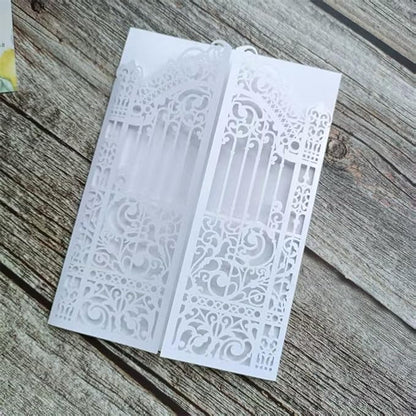 MillaSaw White Gate Invitation Card For Wedding Bridal Shower Valentine Birthday Party 25 Sets (white, 4.9"x7.1")