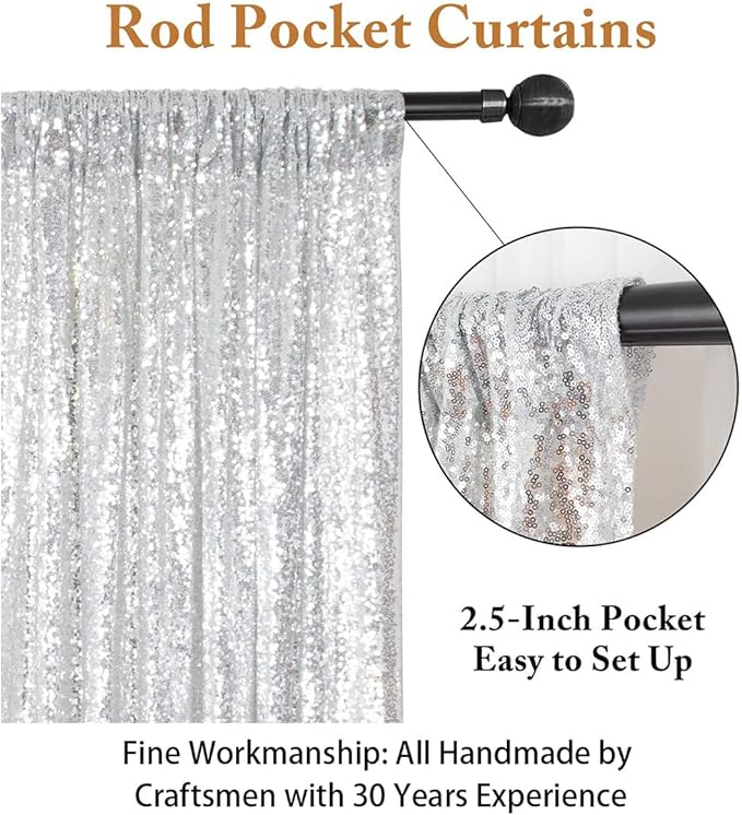 ShinyBeauty Silver Sequin Backdrop 10x10FT, Seamless, Non-Through, Includes 1pc, for Photography, Wedding, Baby Birthday Party, Event Decoration