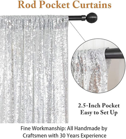 ShinyBeauty Sequin Curtains Silver 4FTx8FT Sequin Photo Backdrop Silver Sequin Backdrop Curtain Glitter Photography Backdrop Bridal Shower Backdrop for Wedding Party Decor