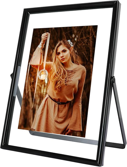Black Floating Frame (5"x7", Vertical), For Picture 4x6, 3x5, 2x3, Tabletop Shelf Photo Frame, Classy Gift For Festival, Wedding, Home or Office Décor