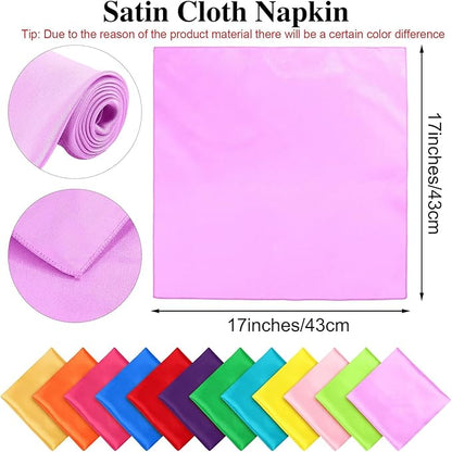 Aneco 12 Pieces Satin Napkins Soft Dinner Napkins Multicolor Square Weddings Table Napkins 17 x 17 Inches for Restaurant Weddings Party Dinner Decoration (Rainbow)