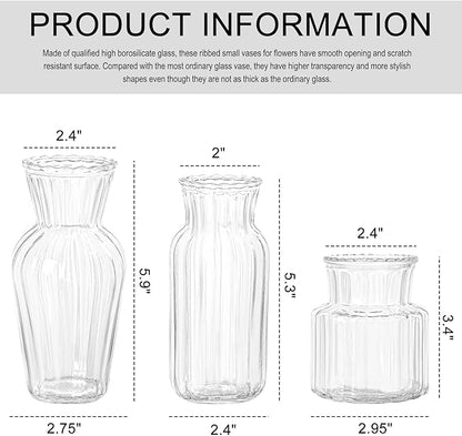 Modern Clear Glass Vase Set - 9Pcs Small Handmade Flower Vases, Decorative Mini Bud Vases for Wedding Reception, Dining Table, and Home Decor - Perfect for Single Stem Flowers