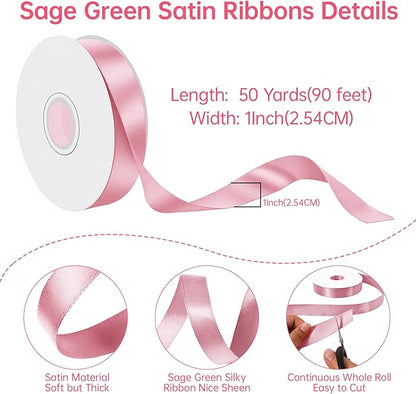 Pink Satin Ribbon 1 Inch Wide x 50 Yards, Double Faced Polyester Ribbon for Gift Wrapping, Wedding Decor, DIY Bows and Party Supplies