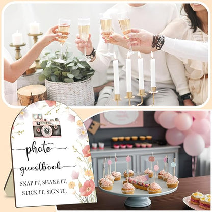 Wedding Photo Guestbook Desk Plaque, Floral Decor Party Welcome Sign, Bridal Shower Sign, Baby Shower Decoration Supplies, Wedding Shower Supplies, Reception Decor with Stand 8 * 10In