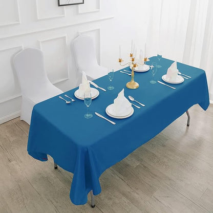 Rectangle Tablecloth 90x156 inch Washable Polyester Fabric Table Cloth for Wedding Party Dining Banquet Decoration（90x156, Mediterranean Blue）