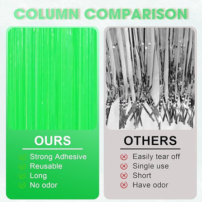 2 Pack Pastel Green Foil Fringe Backdrop Curtains, Tinsel Streamers Party Decorations, Fringe Backdrop for Baby Shower, Birthday Party
