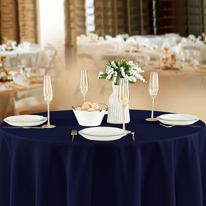 Fitable 8 Pack Round Tablecloths: Stain Resistant Wrinkle Free Circle Table Clothes, Washable Reusable Polyester Table Covers for Wedding Party Birthday Banquet Reception(Navy, 120 Inch)