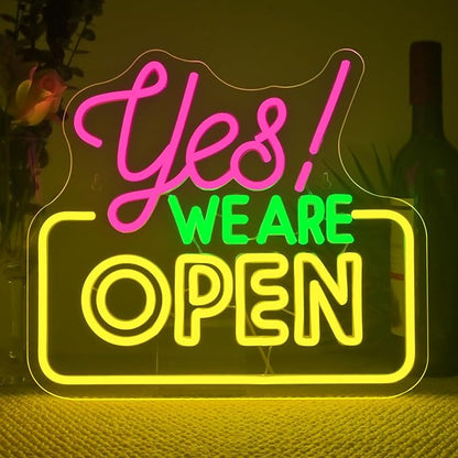 Ineonlife Open Neon Sign Light Up for Wall Decor Yes We Are Open Led Sign for business Acrylic Decoration for bar coffee shop restaurant cafe club party man cave Decorations 13.58x11.81 inch USB POWER