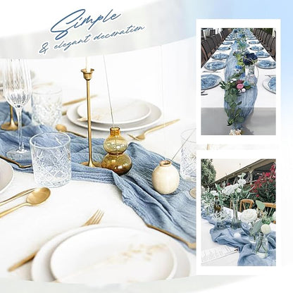 Aktor 12 Pack Dusty Blue Table Runner Boho Cheesecloth Table Runner Semi Sheer Gauze Fabric Runners for Wedding Birthday Baby Shower Party Boho Table Decoration（Dusty Blue）