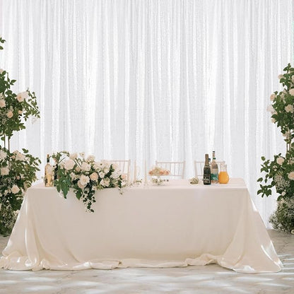 Sugargirl White Sequin Backdrop Curtain 4 Panels 2FTx8FT Glitter White Background Drapes Sparkle Photography Backdrop for Party Wedding Birthday Wall Decoration