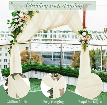 Wedding Arch Draping Fabric, 4 Panels 28" x20ft Ivory Wedding Arch Drapes, Sheer Chiffon Curtain Arbor Drapery Ceiling Drapes Sheer Backdrop Curtains for Wedding Ceremony Party Ceiling Decor